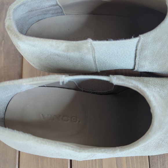 Vince Light Tan Beige Suede Slip on Ankle Boots with Stacked Heel - Picture 8 of 13